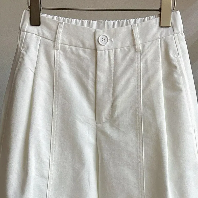 2026 High Waist Wide Leg Pants Women's Casual White Summer Korean Style Commute Simple Straight Cut Pants Loose Fit Nine Points