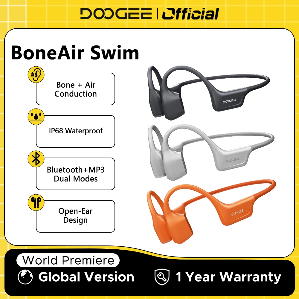 

Наушники DOOGEE BoneAir для плавания с костной проводимостью, Bluetooth 5,4, беспроводные ушные крючки, водонепроницаемые наушники для занятий спортом на открытом воздухе