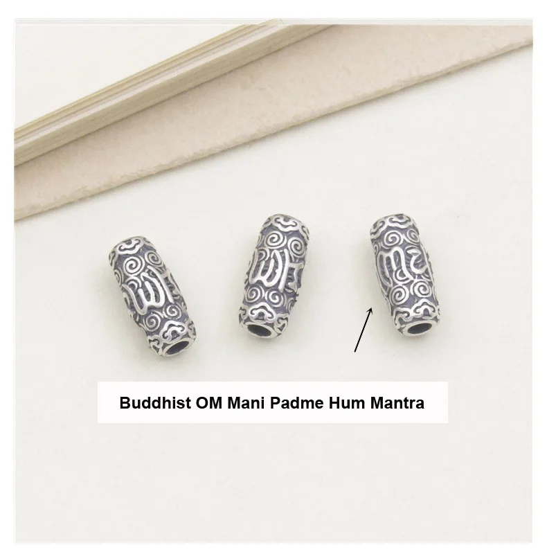 100% Vintage 925 Silver Buddhist OM Mani Padme Hum Beads Tibetan Sanskrit Six Words Loose Beads DIY Jewelry Findings