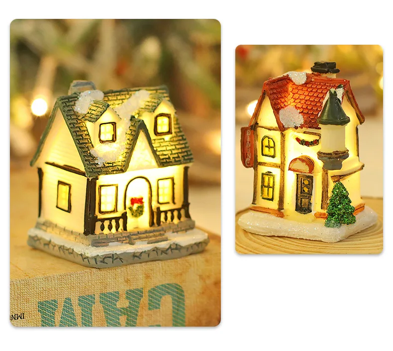 AlliLit Christmas Decoration 2026 New Year Night Light LED Snow House Sculpture Home Resin Crafts Xmas Ornaments Gift