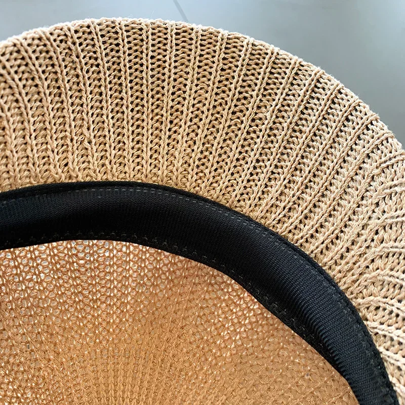 Octagonal Cap Straw Women Summer Thin Newsboy Cap Painter Adjustable Rope Knitted Beret Mesh Breathable Beach Straw Hat