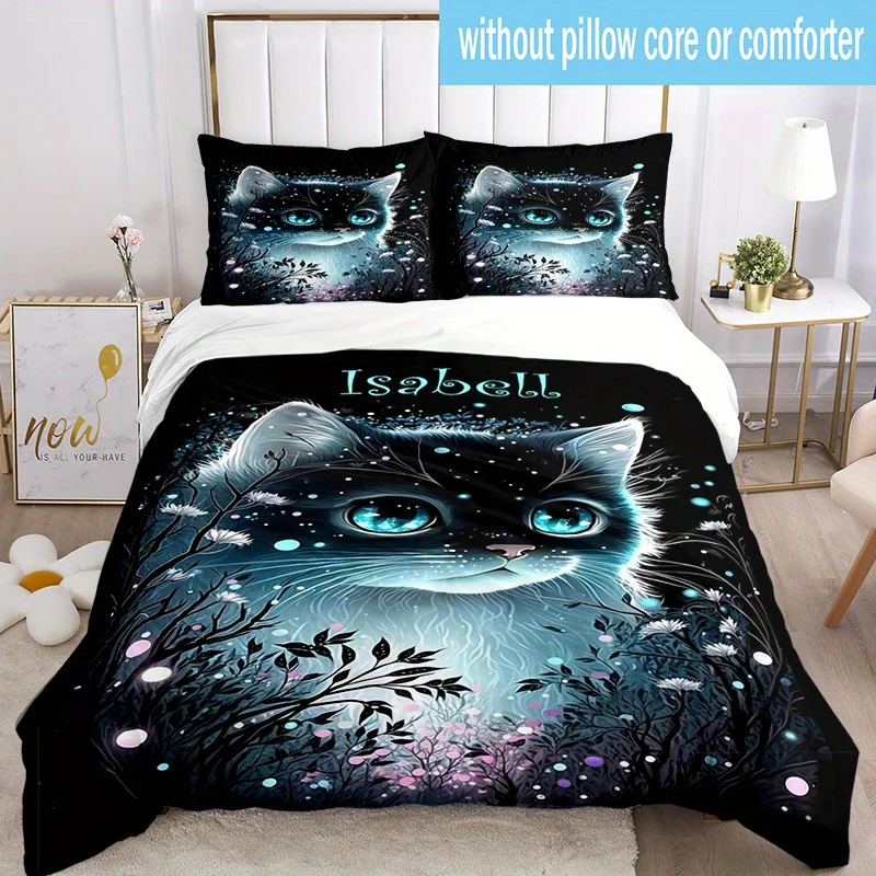 Name Custom Bedding Set Cat Printed Polyester Duvet Cover Single Twin Queen King Size for Home Decoration Birthday Gift