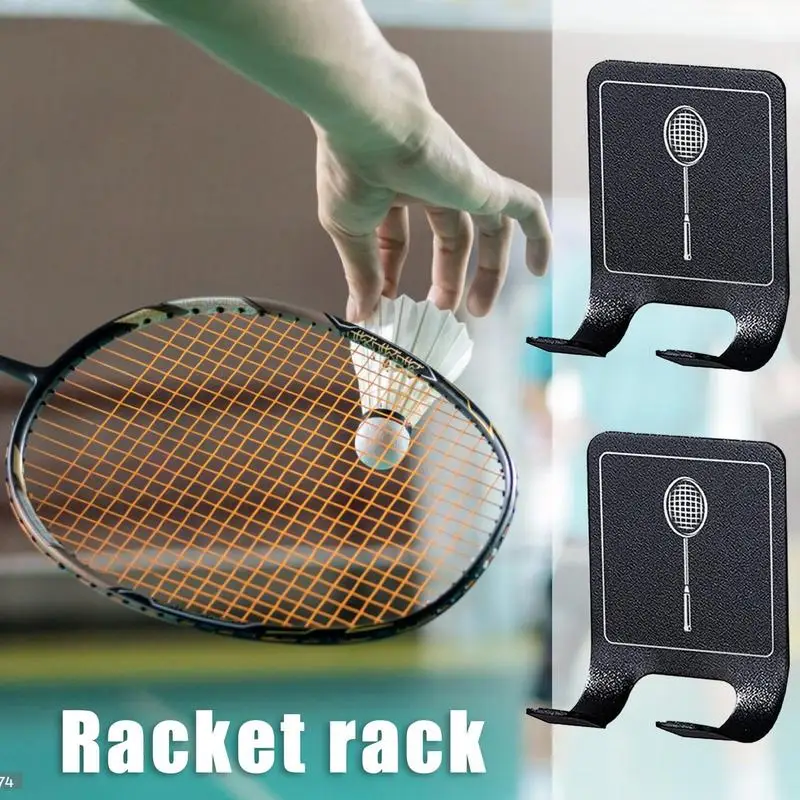 2Pcs Tennis Racket Holder Universals Wall Mounted Racket Rack Stainless Steel Wall Hook Space-Saving Badminton Racket Holder