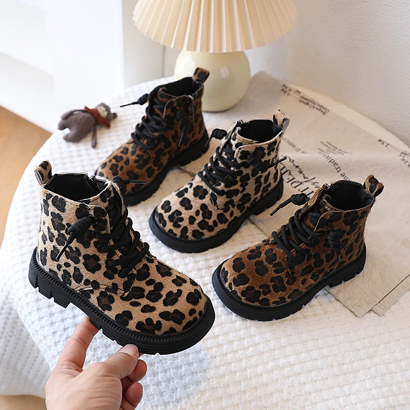 Childrens Fashion Ankle Boots Kids Leopard Print Boots Non-Slip Soft Autumn Winter Fashion Shoes for Toddler Boys Girls Boots