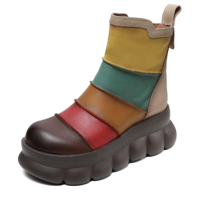 

Ботинки из коровьей кожи 7 см, женские модные ботильоны, мокасины, осенние мотоциклетные женские разноцветные туфли для дымохода