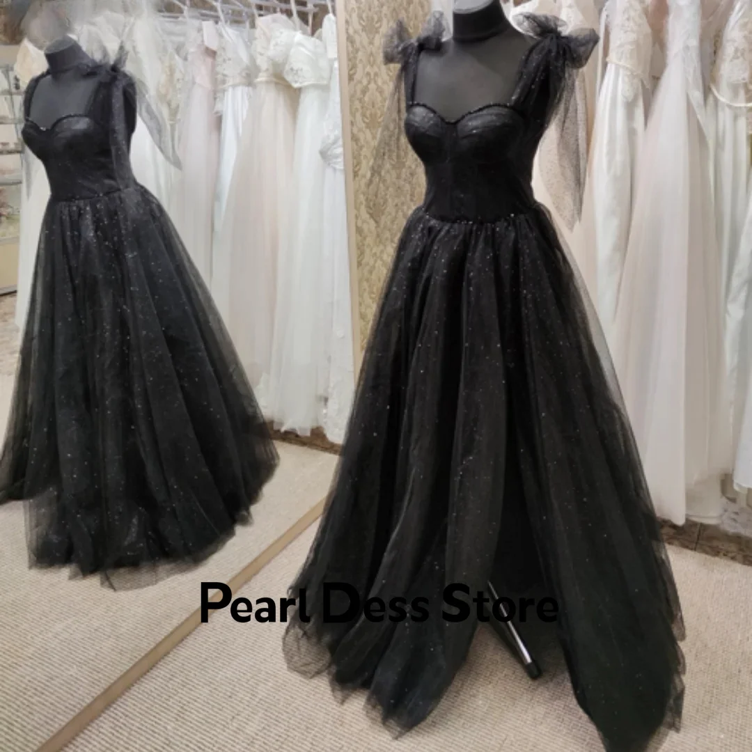 

Black Sparkling Tulle Ball Dress 2024 Thin Shoulder Strap Tight Corset Evening Dress Formal Occasion Dress