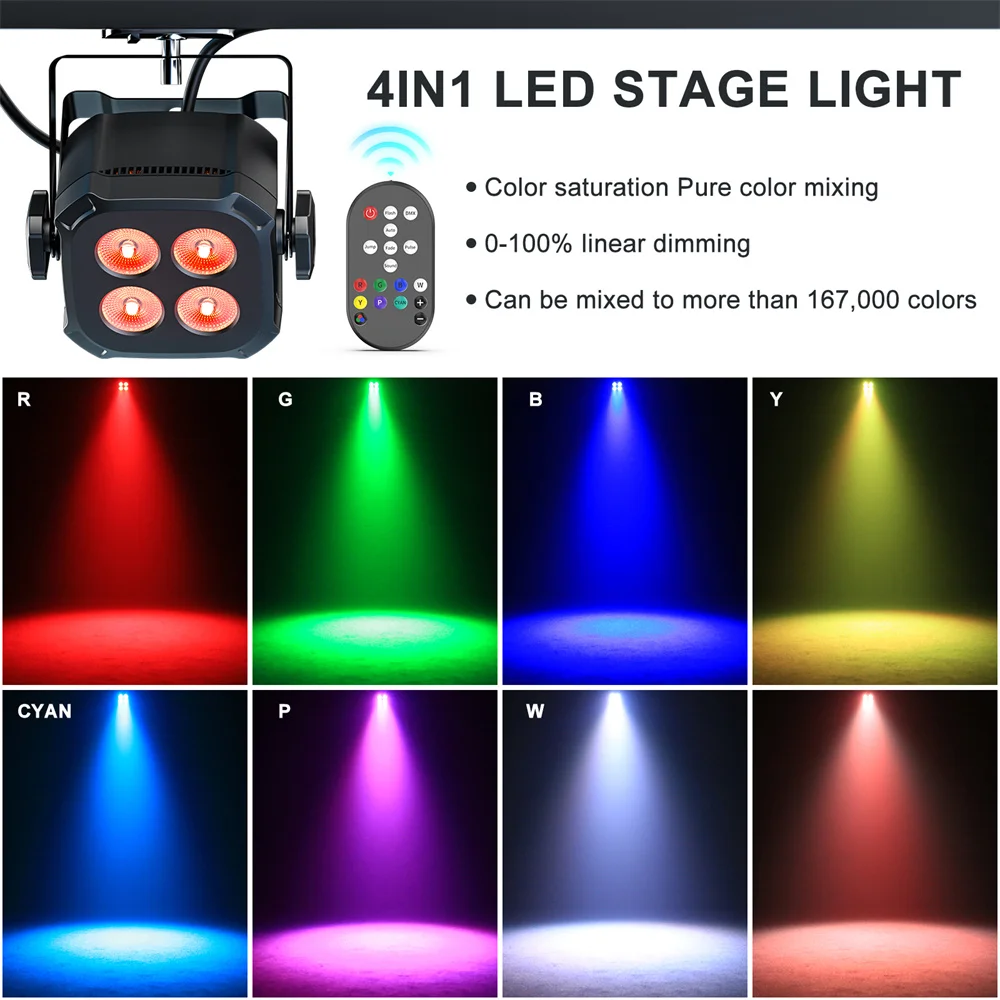 80W 4 Pcs LED Par Lights DJ Light Remote With DMX Controlled Sound Activated Auto Play for Stage Party Club Disco Wedding Events