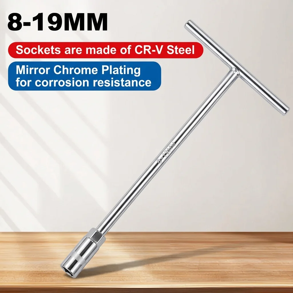 

Профессиональный Т-образный ключ-трещотка - хромомолибденовая сталь CR-V, зеркальное хромирование, для прямого использования при высоких крутящих моментах