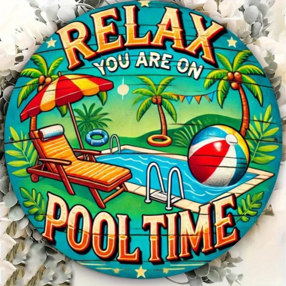 1PC Tropical Poolside Resort Metal Sign | Relaxation Theme for Outdoor Lounge or Swimming Pool Area |Leisure Enthusiasts