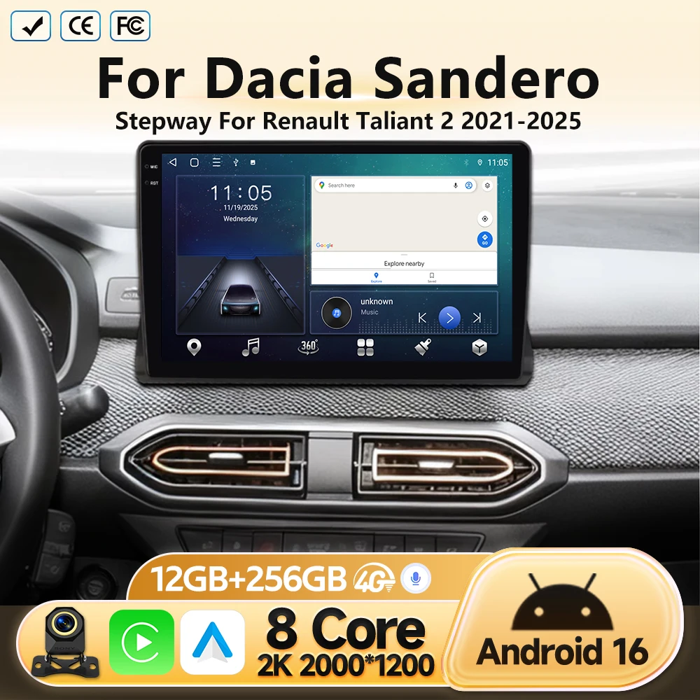 Android For Dacia Sandero Stepway For Renault Taliant 2 2021 2022 2023 2024 2025 Car Radio Multimedia Video Player Navigation BT