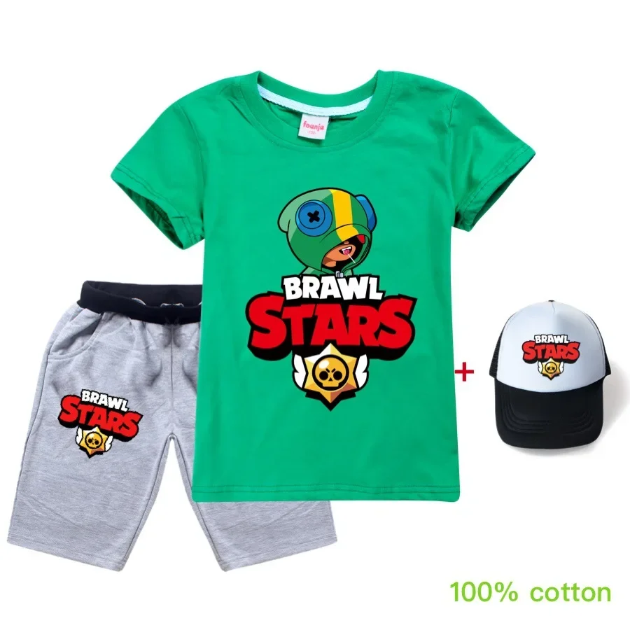 Conjunto de camisetas e shorts para impressão 3D infantil, roupas masculinas, roupas esportivas casuais, estrela dos desenhos animados, crianças, verão, novo, conjunto 3 peças, 2024