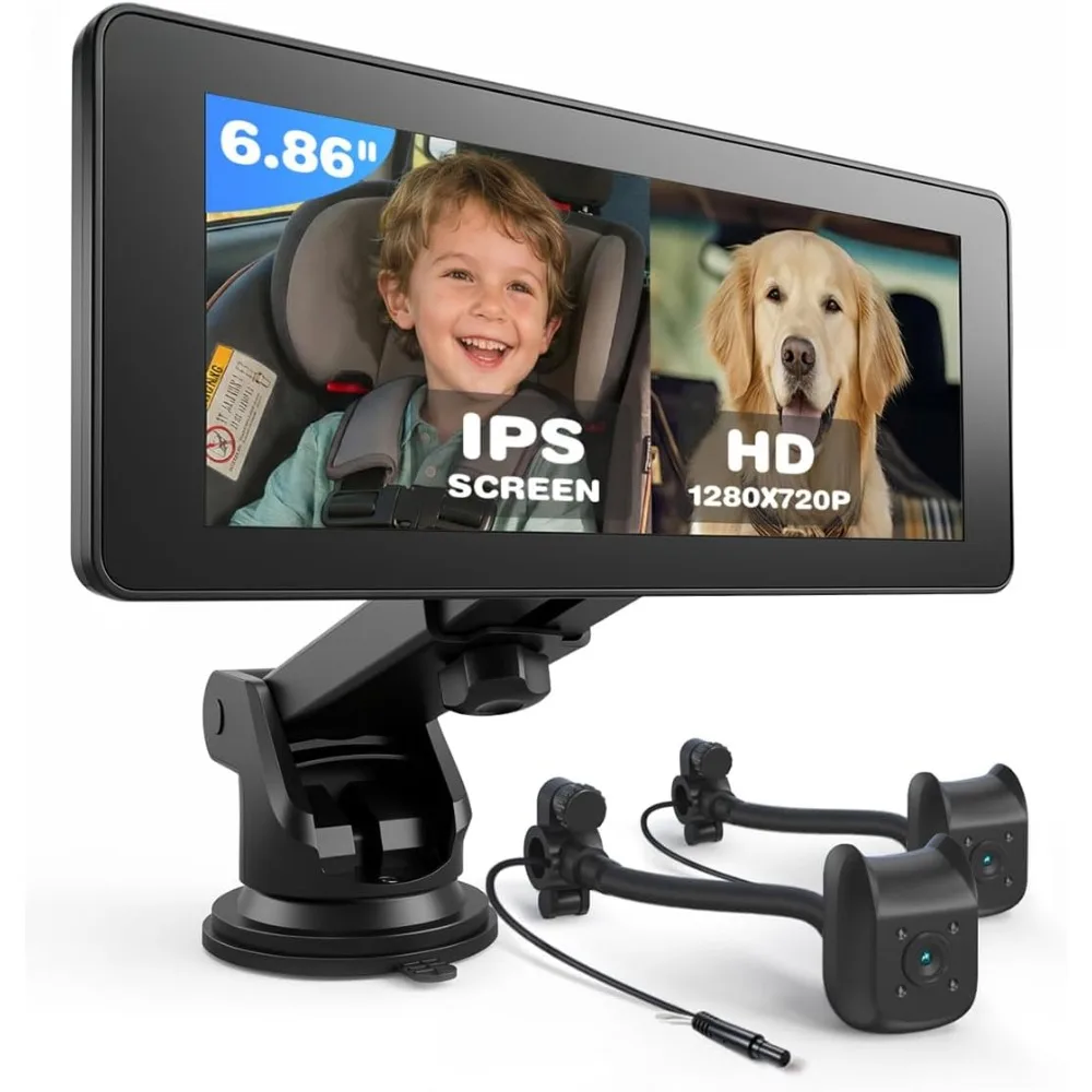 Dual Camera Split Screen Baby Car Monitor 6.86