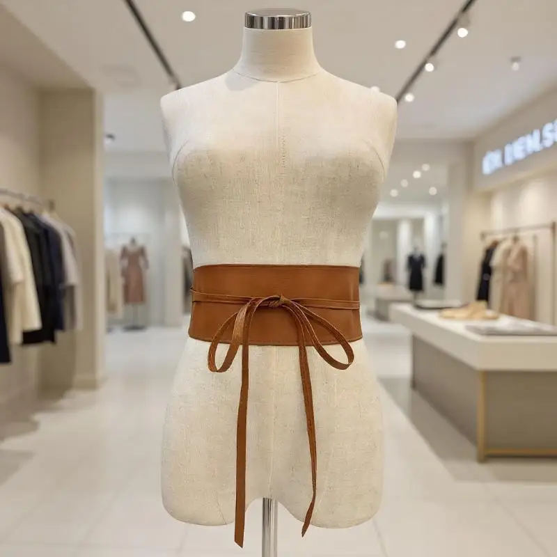 Boho เข็มขัดผู้หญิง Bowknot หนัง Faux รอบ Obi สไตล์ Cinch เข็มขัดสีดํา Cummerbund สีน้ําตาลผู้หญิงกว้าง
