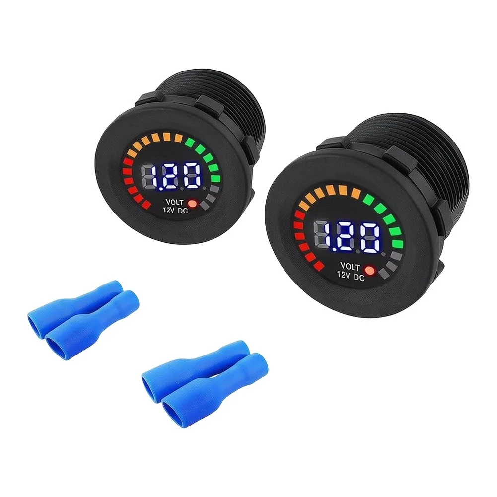 2Pcs Waterproof LED Digital Display Voltage Meter Multiple Protection Wiring Harness High Brightness LED For DC12V Vehicles