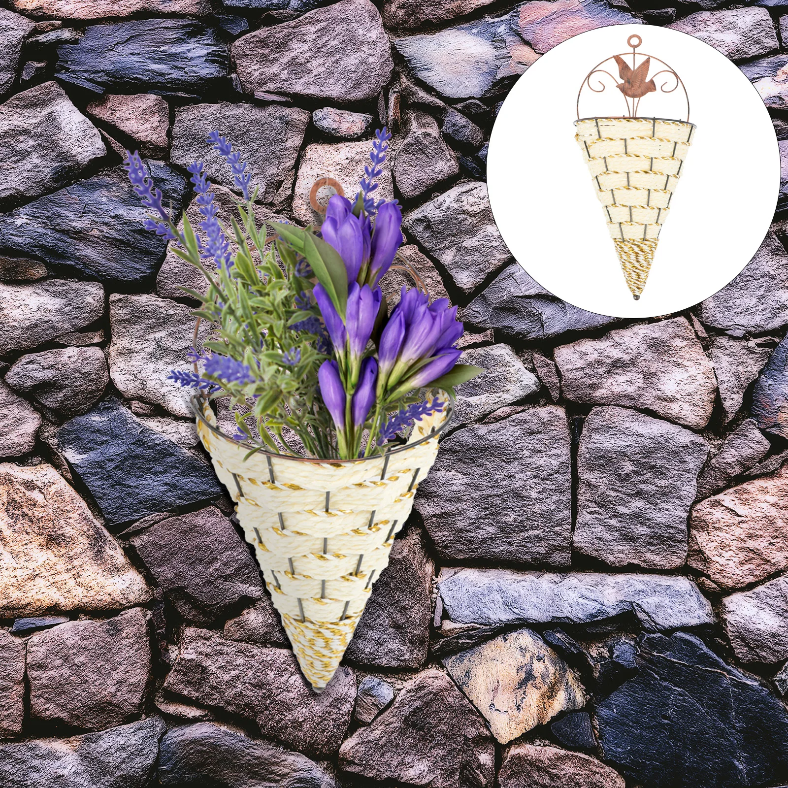 

Wall Hanging Flower Baskets Farmhouse Decor Outdoor Wall Planters Hanging Iron Rattan Decor for Balcony Garden Dried Silk