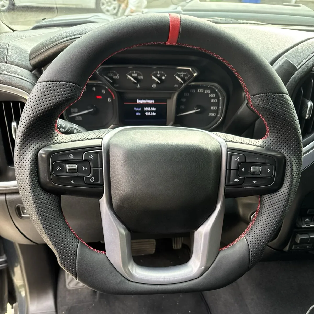 Heated Full Leather Flat Bottom Steering Wheel Fit For GMC Sierra 1500 2500 3500 2020-2021 With Paddle Shifter Holes Car Accessories