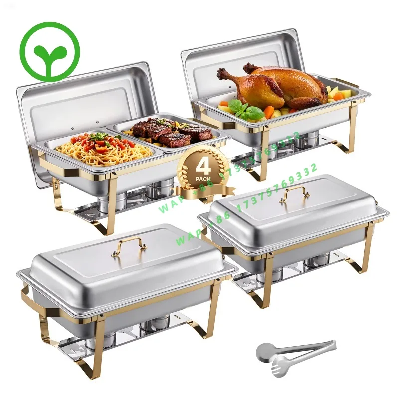 【Premium】SucceBuy 8 Qt 4 Pack Chafing Dish Buffet Set Stainless Steel Chafer with 2 Full Size and 4 Half Size Pans Catering Warm