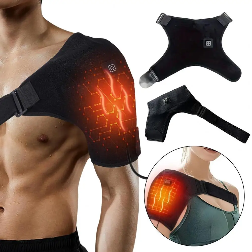 Heated Shoulder Brace USB 3 Temperature Setting Soreness Stiffness Shoulder Pain Relief Pad Electric Heating Shoulder Pad Wrap