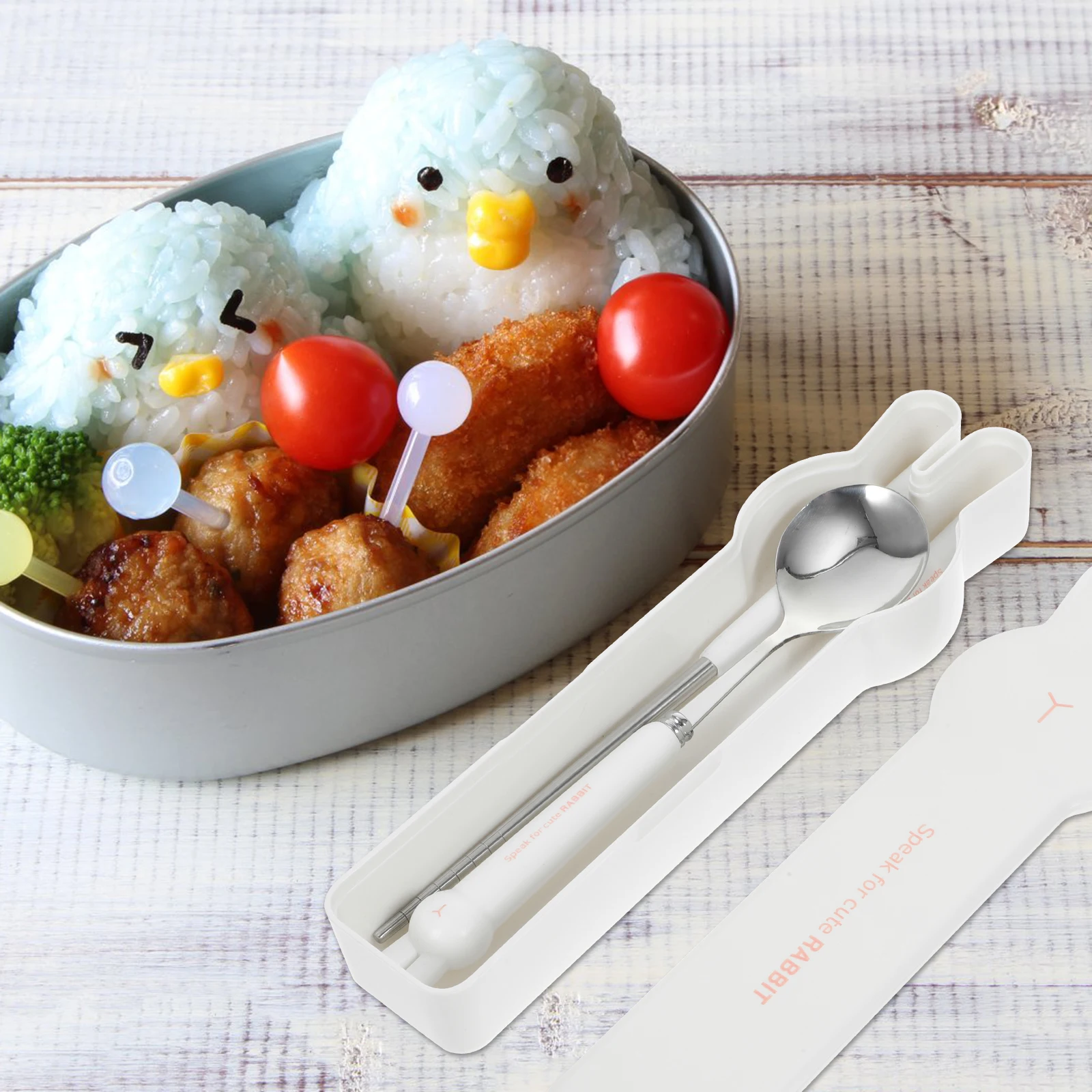 

1 set Portable Dining Utensils Set Stainless Steel Spoon Chopsticks White Travel Silverware Lunch Box Storage Case