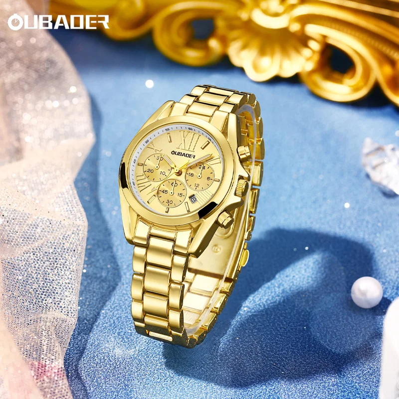 

Oubaoer Classic Brand Women's Luxury Quartz Watch Stainless Steel Strap Waterproof Round Watch Ancient Roman Digital Watch