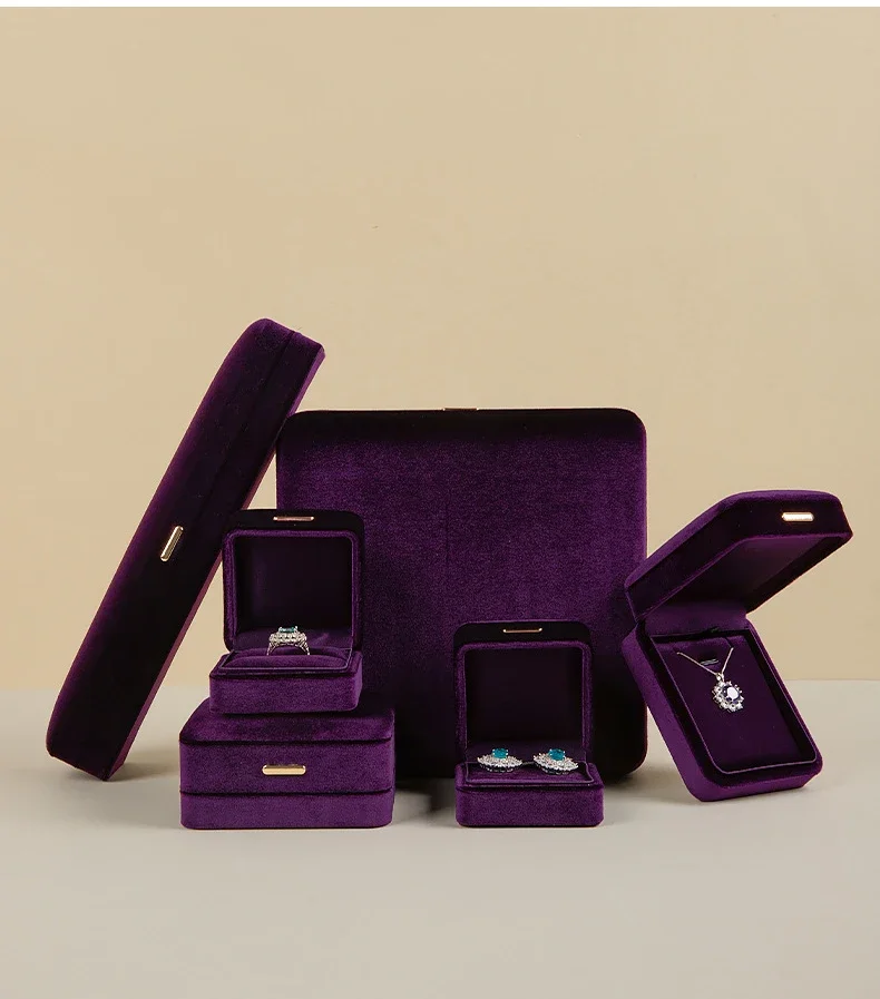 High End Rounded Edge Velvet Jewelry Storage Box with Multi Compartments for Earrings Rings Bracelets Necklaces Organizer Gift
