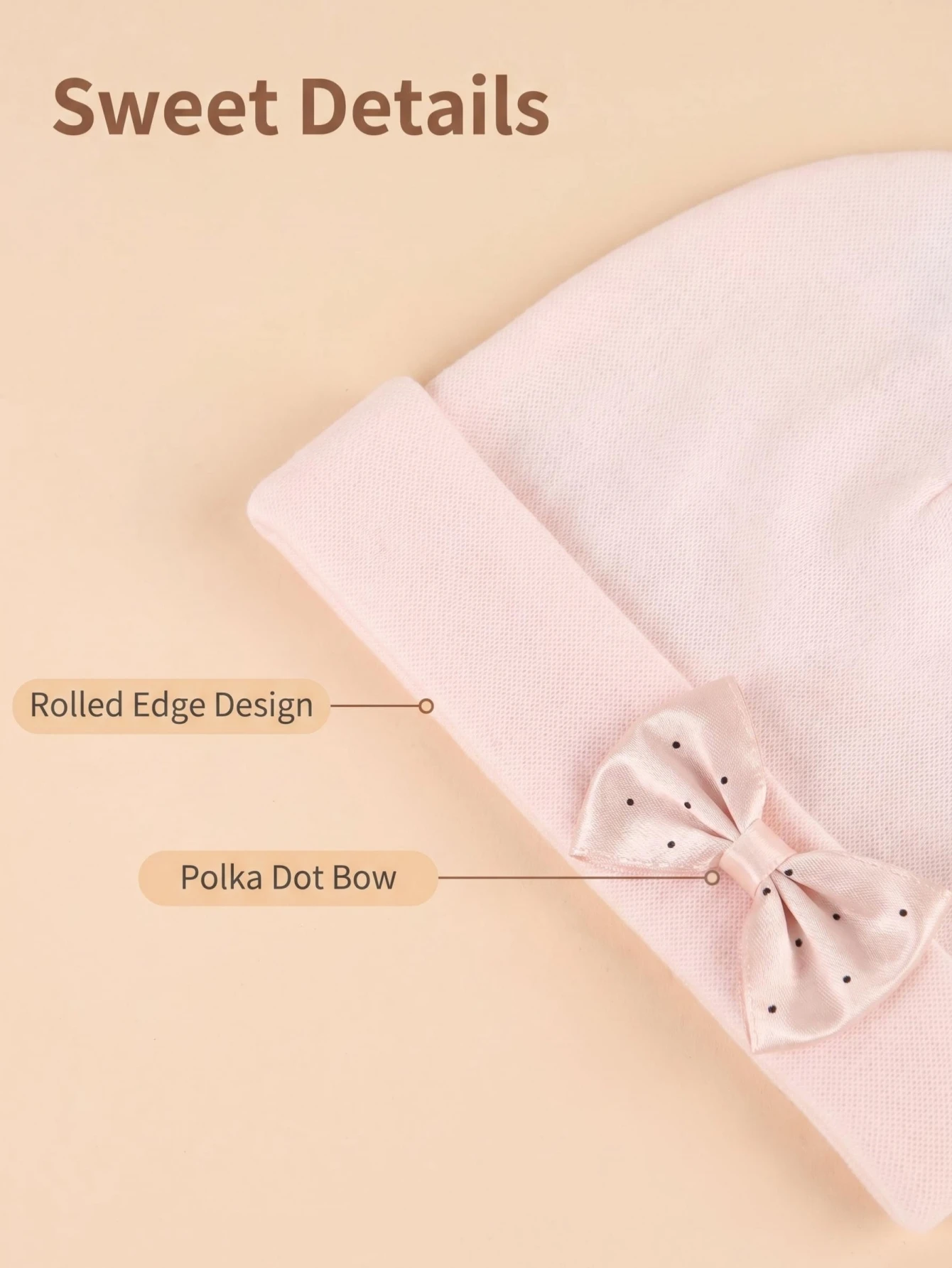 2er-Pack Niedliche Baumwollmützen mit Polka Dots und Schleife für Babymädchen, geeignet zum Schlafen, für Zuhause und den Außenbereich in allen Jahreszeiten – Detail 3