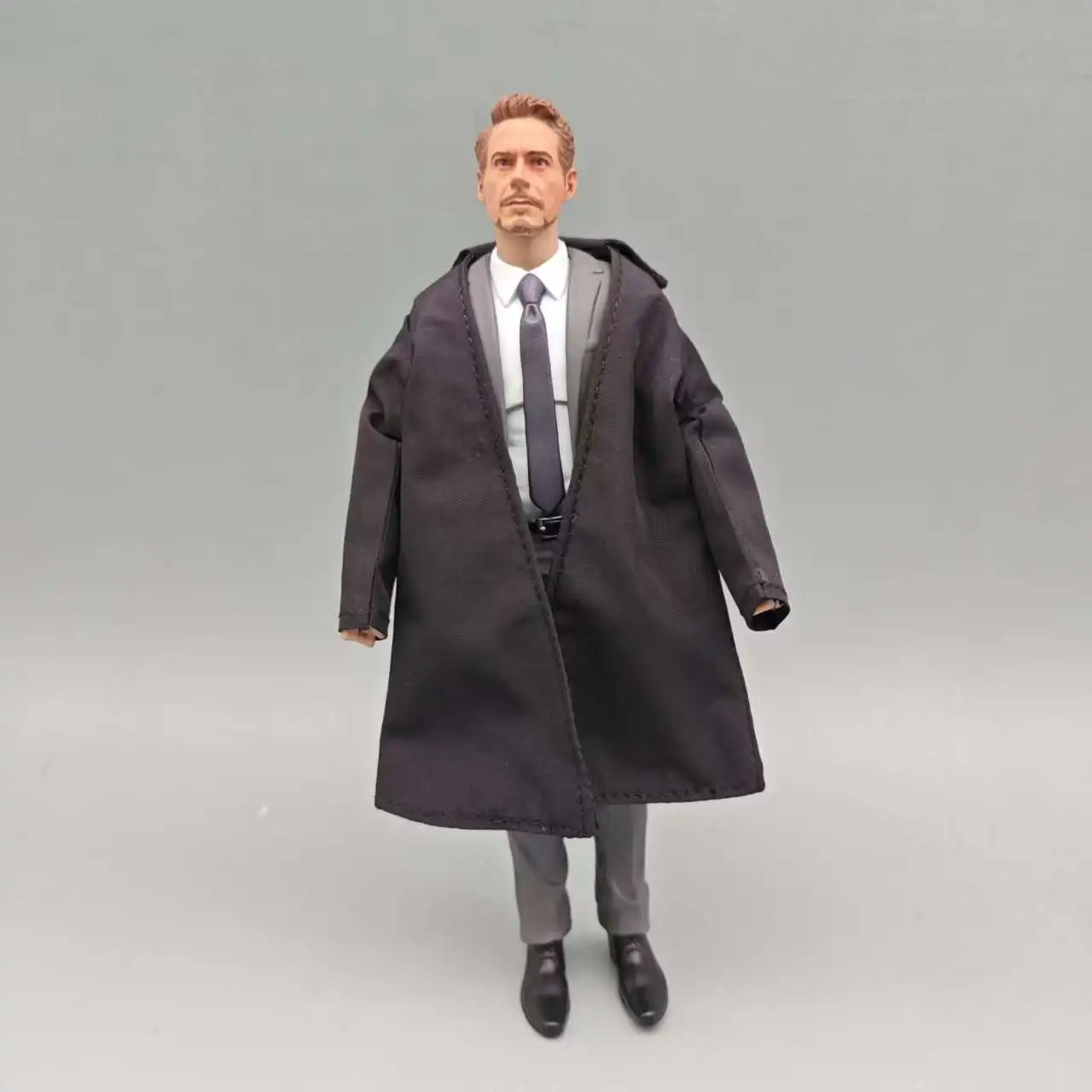 1/12 Scale Black Military Trench Coat with Built-in Wire for 6Inch Action Figures Poseable Doll Clothes Model Coat Only