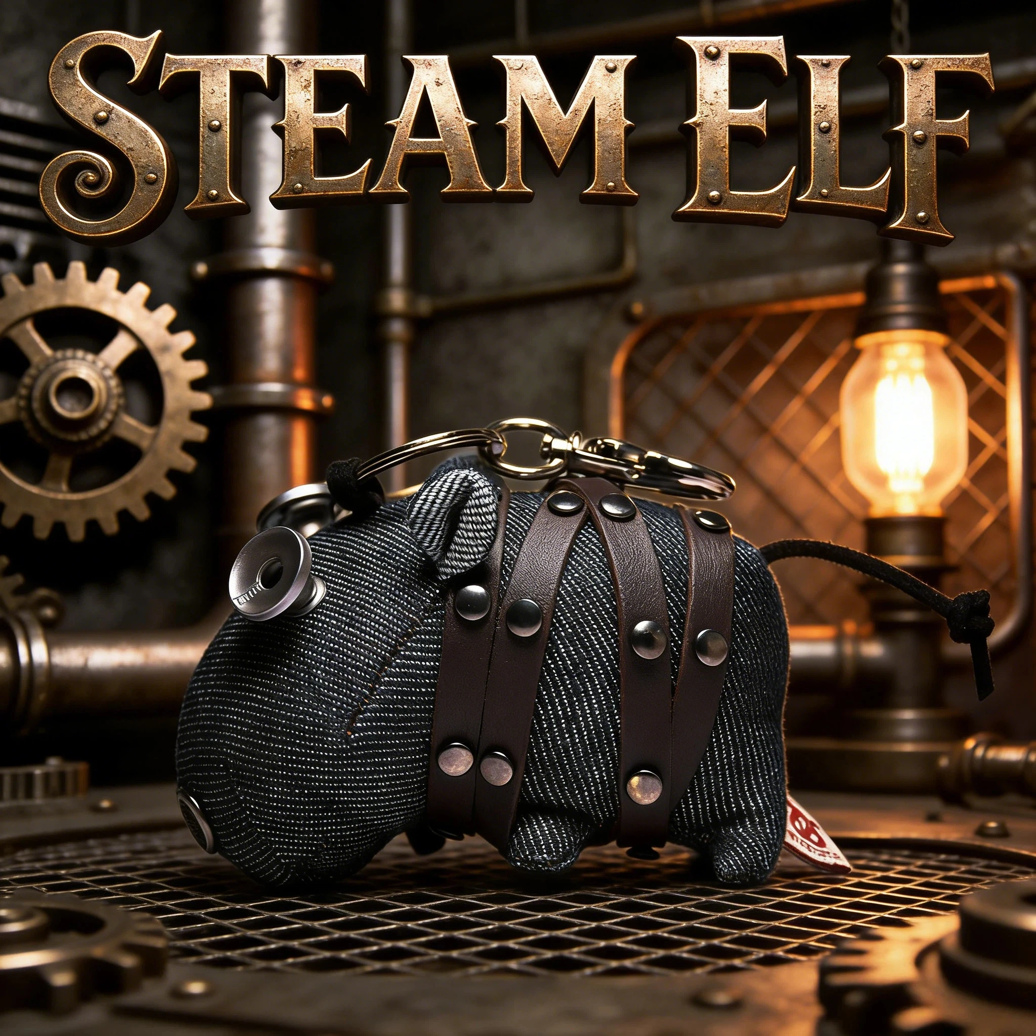 

Steampunk Hippopotamus Keychain With Denim And Gear Design Unique Bag Charm Gift For Alternative Fashion Lovers