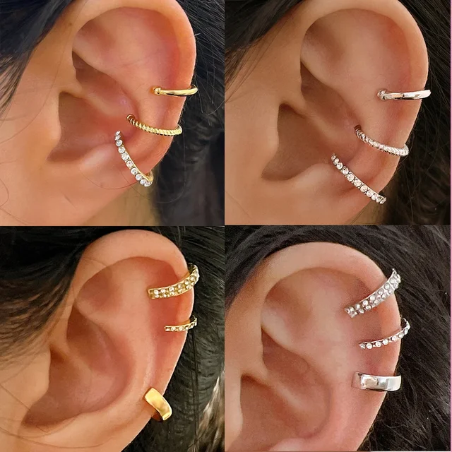 3PCS Vintage Simple Metal Crystal Ear Cuff for Women Teens Gold Color Non Piercing Fake Cartilage Clip Earrings Set Jewelry Gift AliExpress