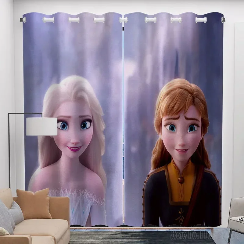  Purple Frozen Princess Anna Elsa Window Curtain 3D Print Blackout Curtains Living Room Bedroom Decor Custom Kids Gift