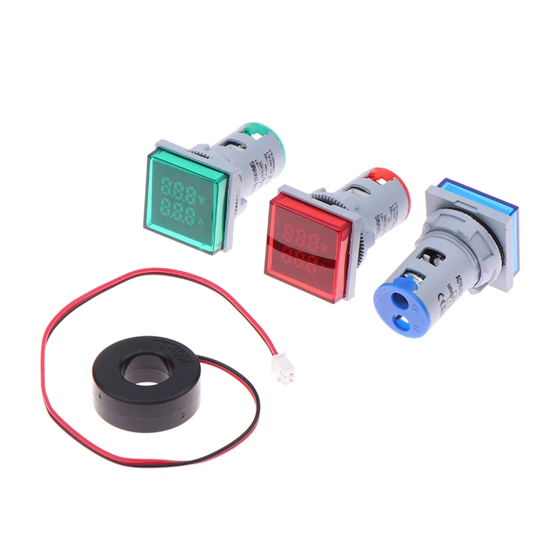 22mm AC Square Mini Digital Current Voltmeter Meter With Led Indicator Ammeter Amp Volt Voltage Tester Meter