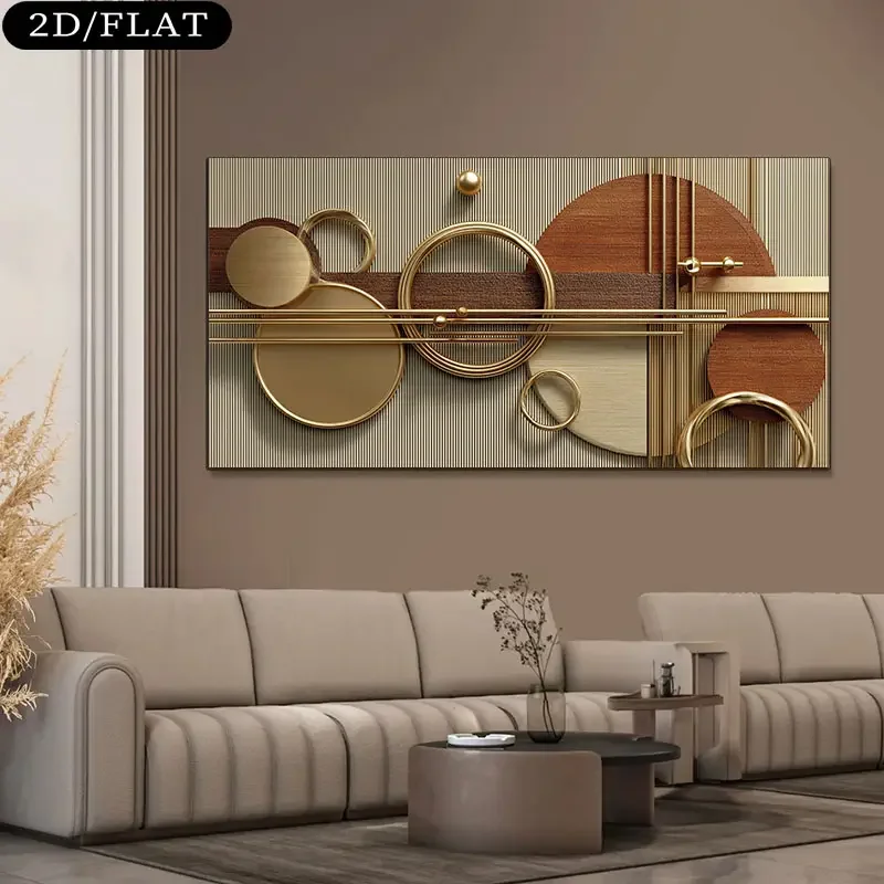 (1PC Unframe)1pc Large Frameless Modern Abstract Golden & Wood Beige Brown Golden Tone Mural - Neutral Beige/ Large Wall Art Pa
