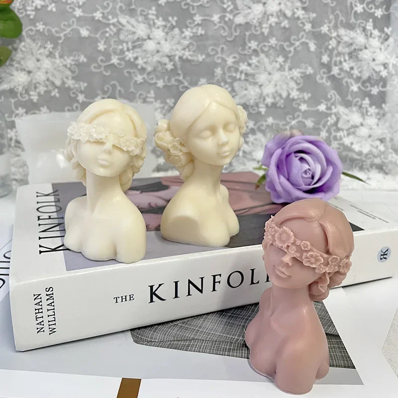 DIY Blindfolded Girl Candle Closed-Eye Girl Silicone Candle Molds for Making Aromatherapy Plaster Canldle Mould Home Decor Gift