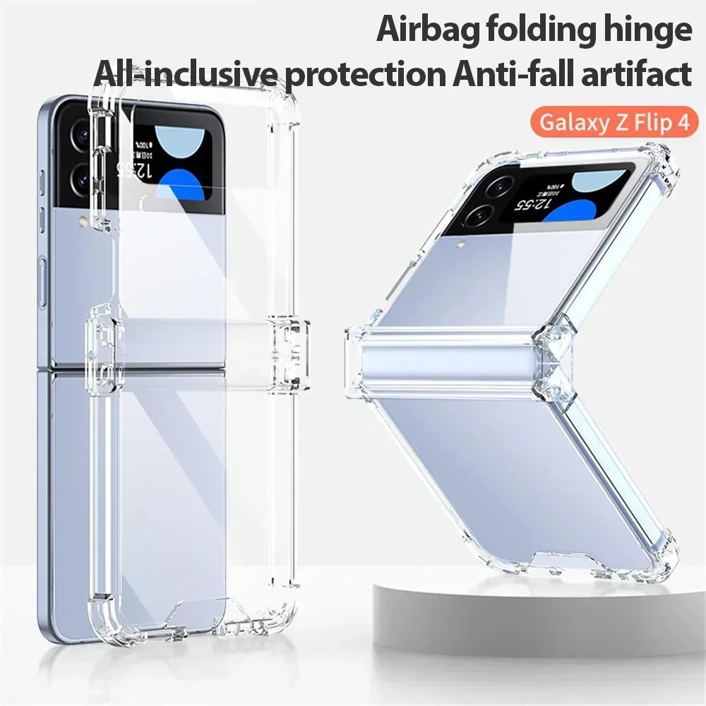 Colorful Transparent Folding Hinge Four Corner For Samsung Galaxy Z Flip 4 3 Case Shockproof Silicone Protection Hard Back Cover