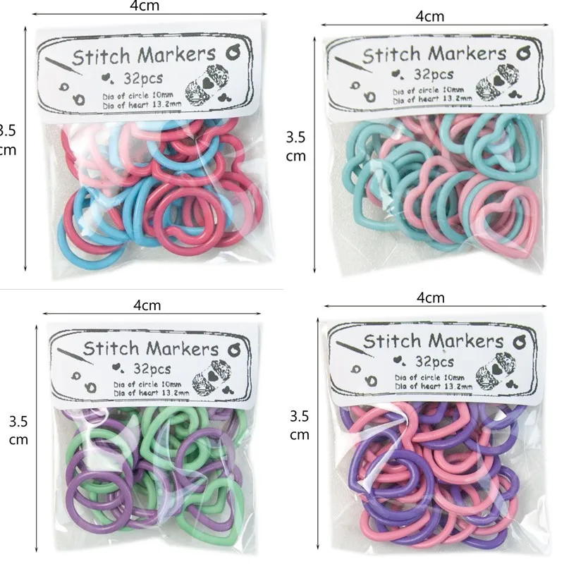 32PCs/Lot Zinc Alloy Knitting Stitch Markers Heart Round Multicolor Crochet Stitch Lock Knit Needle Clip Sewing Tool Accessories