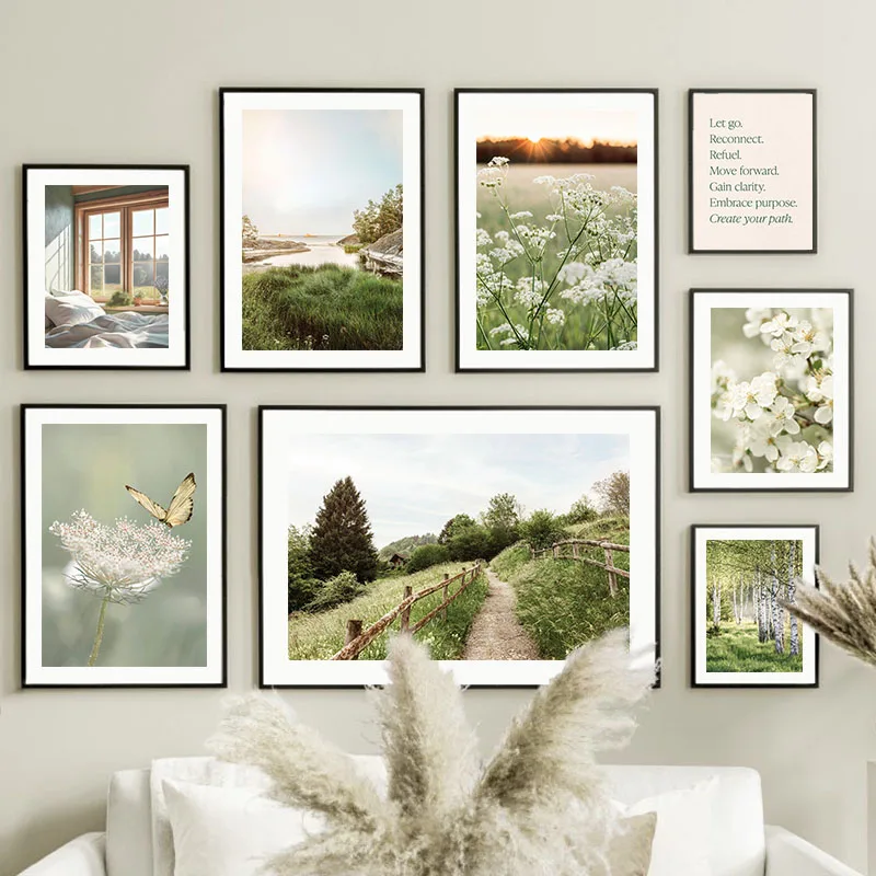 1pcs(No frame)Spring Scenery River Flower Green Plants Posters and Prints Canvas Painting Modern Wall Art Pictures for Living
