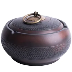 Creative Purple Clay Ceramic Ashtray Luxury Home with Lid Windproof Ashtray Storage Multifunctional Sundries Storage Jar Decor