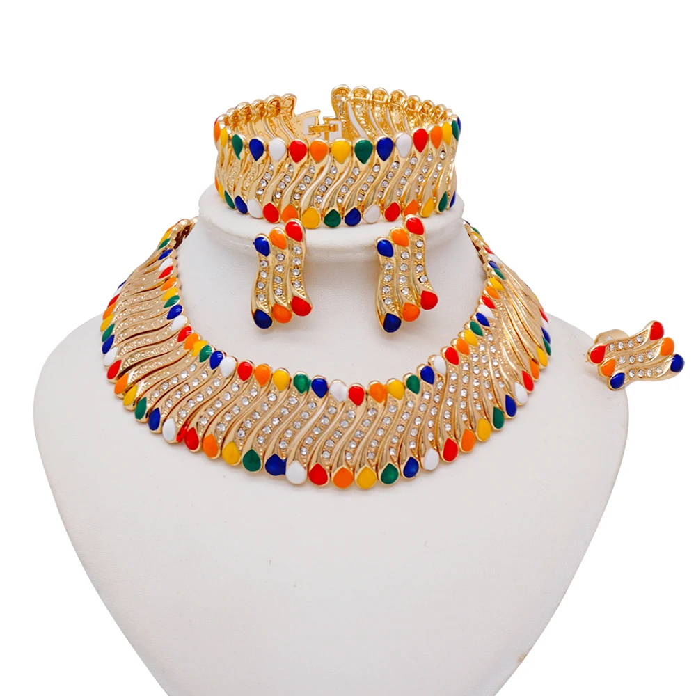 2023 Fine Jewelry Sets For Women Dubai Bridal Wedding Gifts Necklace Bracelet Earrings Ring Jewellery Set African Bead jewelry