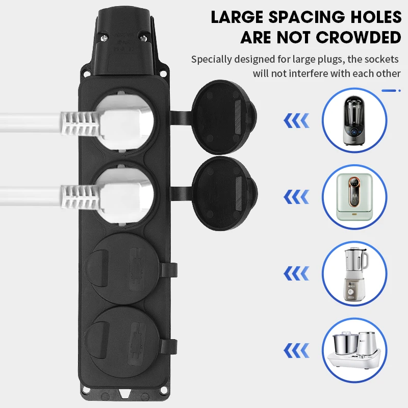 IP54 16A European Waterproof Industry Power Socket 1/2/3/4 Ways 3500W Outdoor Waterproof Outlet with Rain Cover Socket