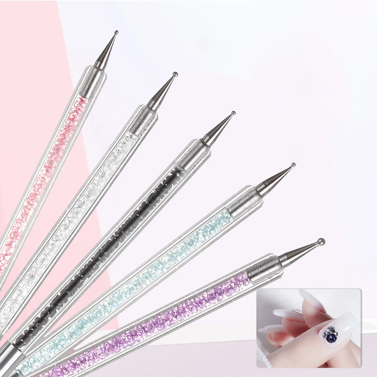 5 uds pincel delineador de rayas pincel de uñas pluma de pintura de uñas herramienta de punteado accesorios de Arte de uñas recogedor de diamantes de imitación herramientas de dibujo