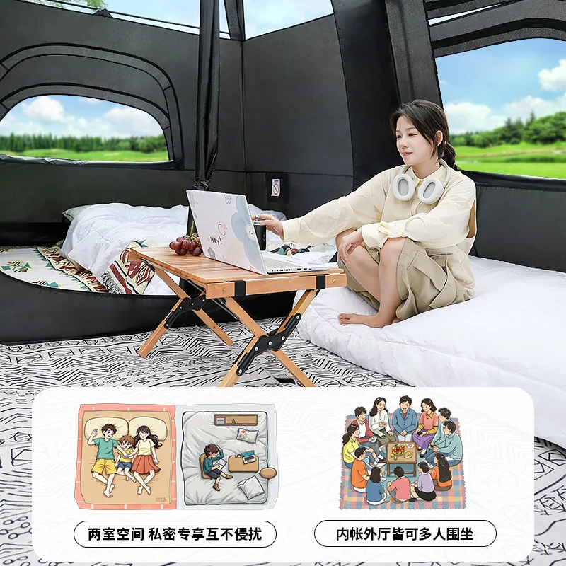 Tent outdoor camping overnight two rooms and one living room folding portable thickened rainproof field awning camping equipment