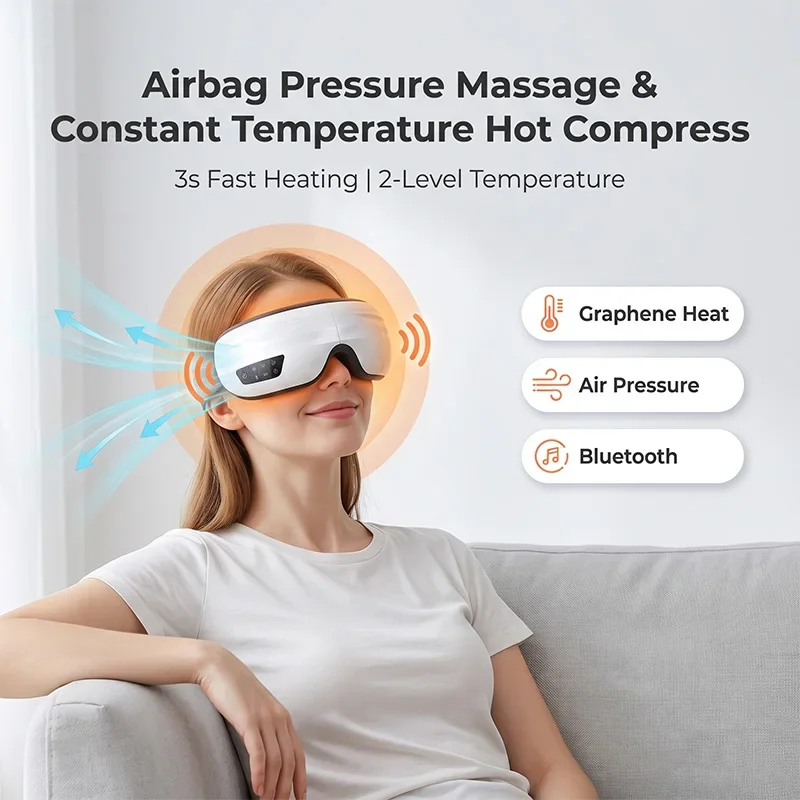 Rechargeable Eye Massager Hot Compress Air Pressure Therapy Mask For Office Worker Student Eye Care
