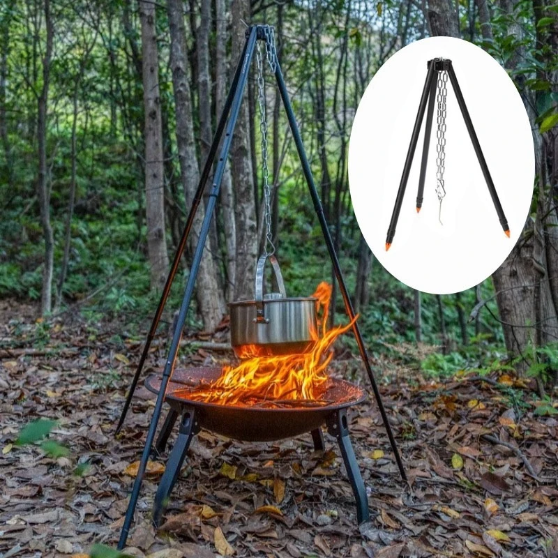 في الهواء الطلق قابل للتعديل معلقة ترايبود المحمولة خفيفة الوزن الحطب النار التدفئة ارتفاع ترايبود التخييم الطبخ أدوات في الهواء الطلق
