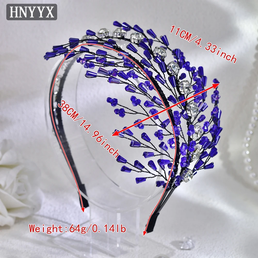 HNYYX Blue Rhinestone เจ้าสาวคริสตัลอุปกรณ์เสริมผมผู้หญิง Headdress คริสตัลงานแต่งงาน Headpiece ผม Band A282