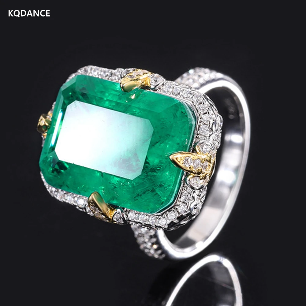 

KQDANCE Luxury 925 Sterling Silver Rectangle Created Emerald Ruby Gemstones Diamond Rings With Large Green Red Stone Jewelry