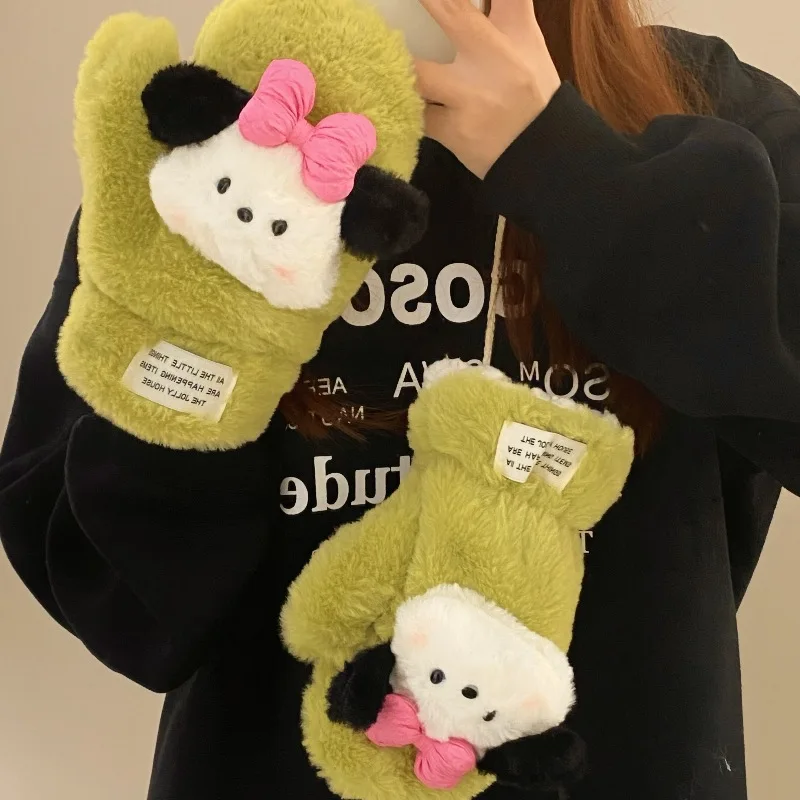 Sanrio Pacha Dog Plush Gloves Winter Warm And Coldproof Gloves For Students Outdoor Cycling Plus Velvet Thickened Halter Gloves