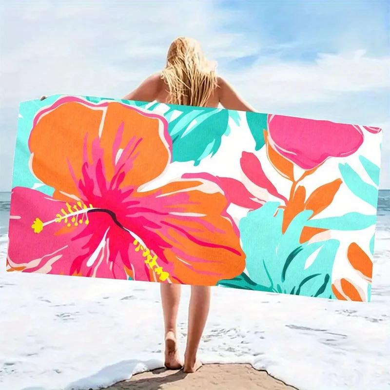 Beach Towel Tropical Flowers Printed Pattern Sun Protection Windproof Suitable For Pool Camping Travel Blanket