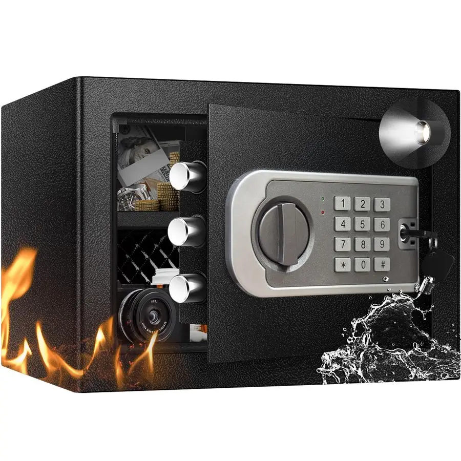 Home Small Safe Fireproof Waterproof for Document 1.2 Cuft Safety Safe Box with Emergency Battery Box, Digital Keypad amp Key, R