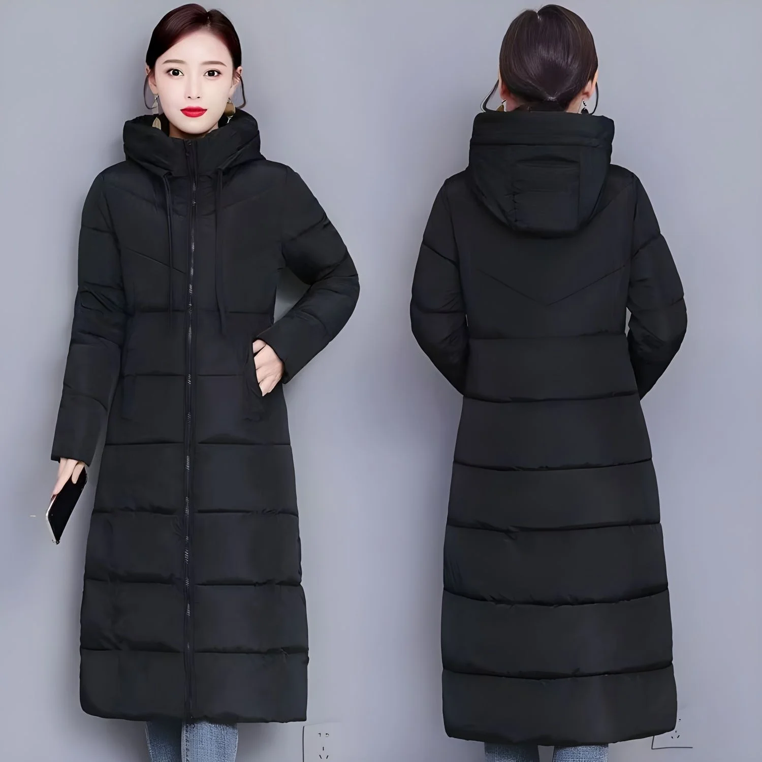 

plus Size Winter Jaet Women's Thiened Long down Cotton Coat Warm Commute Sle with Hat 3D Splicing Design Daily Wear
