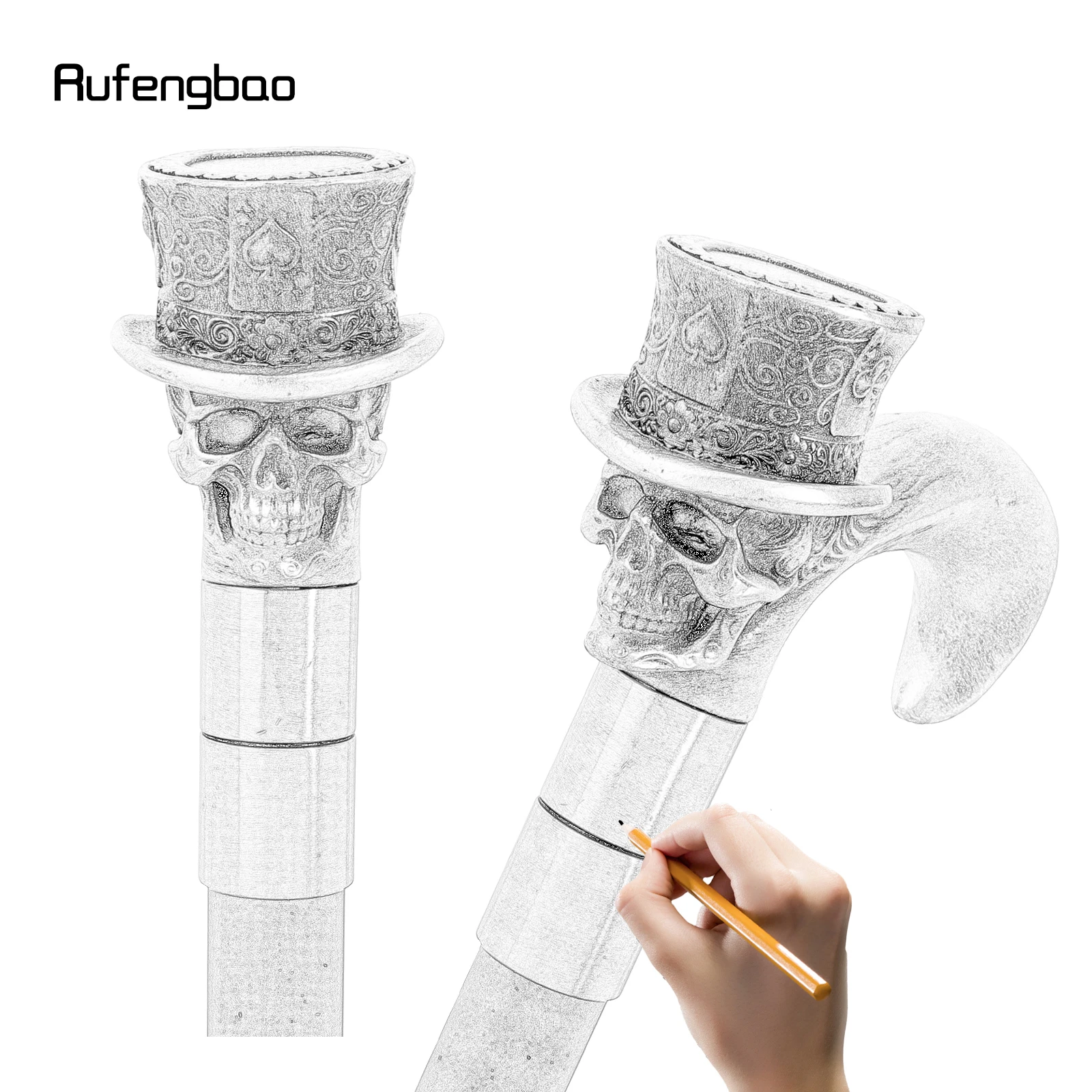 White Love Hat Skull Head Long Handle Walking Cane Fashion Cane Decorative Cane Halloween for Cosplay Parties Walking Stick 93cm